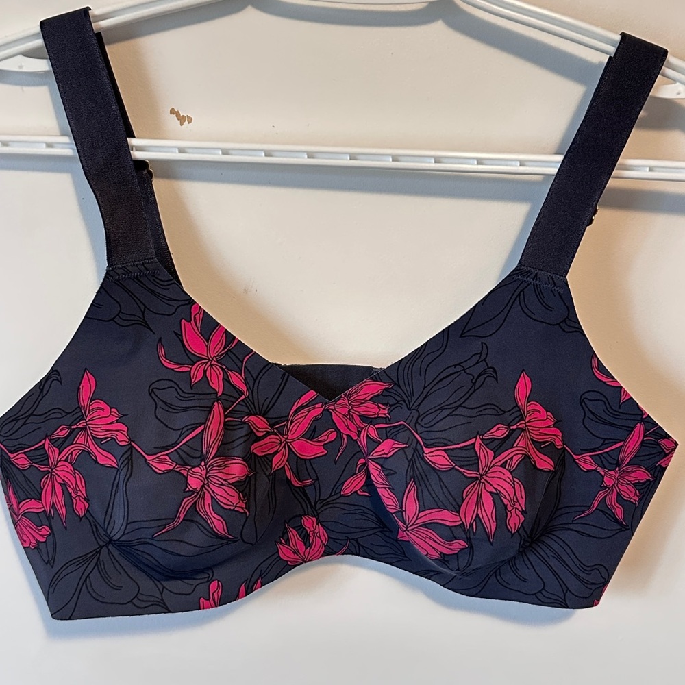 Knix Floral V-Neck Evolution Bra removable pads - sz 2 / 34A 36A 34B 32C